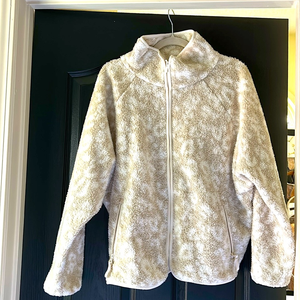 Cream and White Print Fleece Zip Up